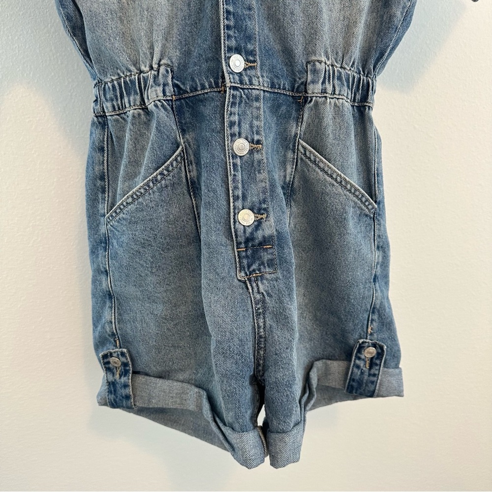 Free People Marci Denim Short Button Up Romper - Picture 7 of 7